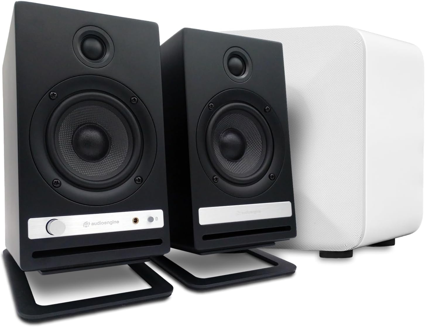 Audioengine HD4 White 120 Watt Bluetooth Bookshelf Speakers with S6 DS2M for Music Gaming Movies Studios Dorms Bedrooms Offices