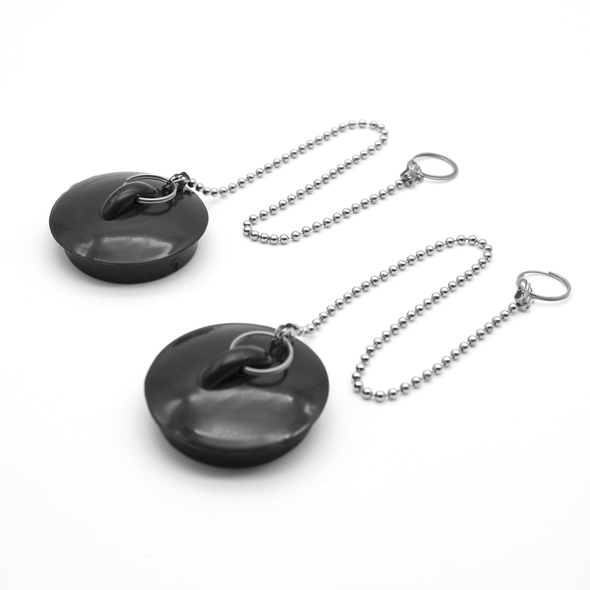 DOJA Barcelona Drain Plug with Chain, 380 mm, Pack of 2, Black Rubber Sink Plug