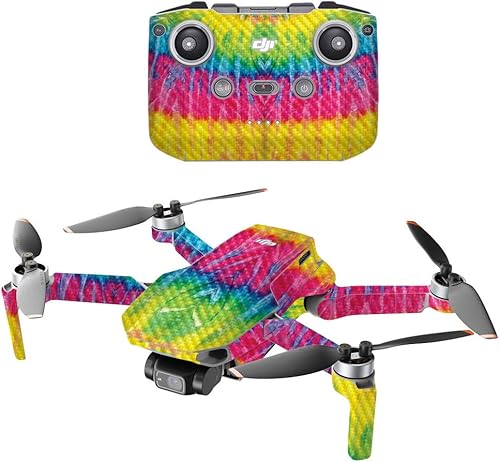 Miniatura 5 de Mighty Skins Fibra de carbono compatible con el dron portátil DJI Mini 2, salpicaduras de neón, acabado de fibra de carbono texturizado protector,