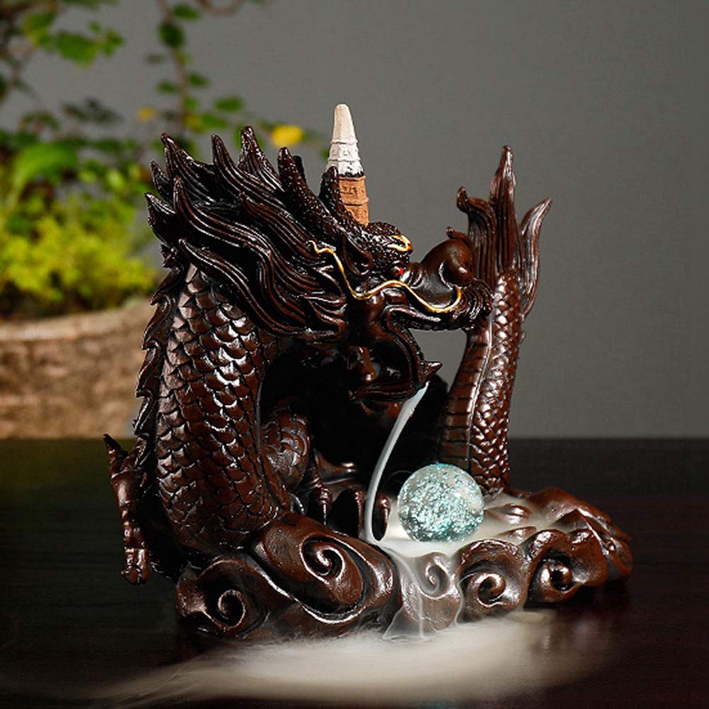 Fdit Portaincenso, Forma distintiva del Drago Bruciatore di incenso in Ceramica riflusso Cascata Aromaterapia Ornamento Decorazioni per la casa (7,9 x 6,7 Pollici)
