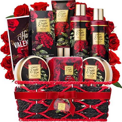 Valentine's Day Gift Basket for Her - Exotic Rose & Spa Bath & Body Set for Women,...