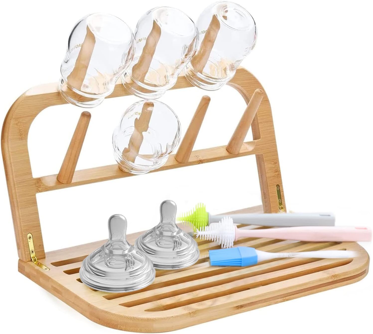 Amazon.com: Bamboo Baby Bottle Drying Rack, Space Saving Kitchen Drying ...