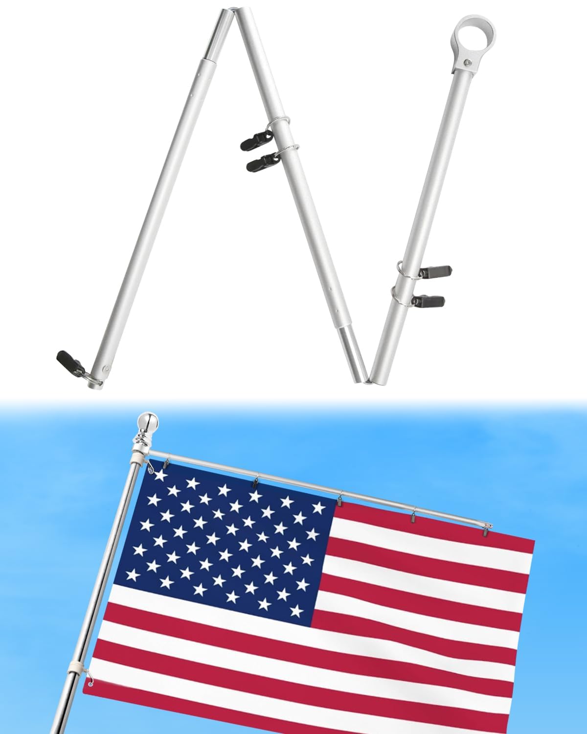 Flag Straightener Rod and Detangler - Prevents Tangling & Keeps Your Flag Neat - Flag Pole Accessories - Foldable 3-Section Design - Anti-Wrap Arm for 0.78-1.18" Poles
