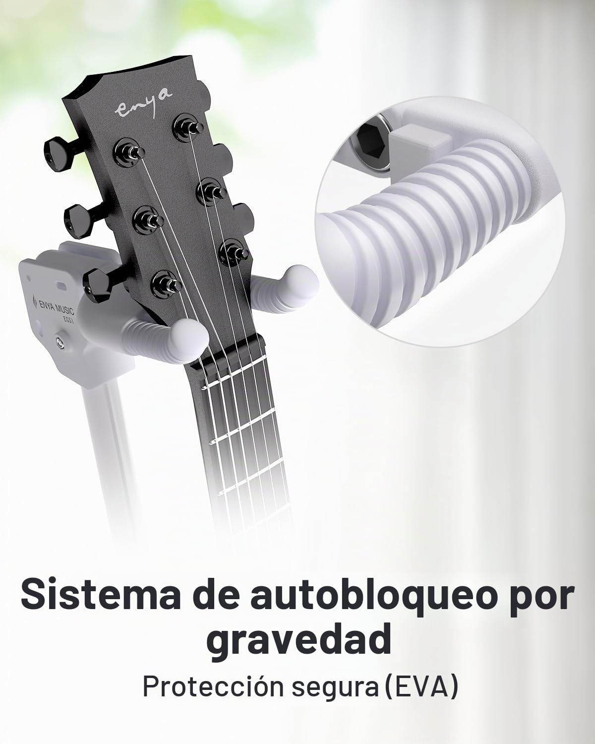 ENYA Soporte ajustable para guitarra (de 76 a 99 cm) con gancho automático, de acero inoxidable, acolchado antideslizante y diseño de tres patas para guitarras acústicas y eléctricas.