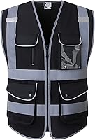 Vista 8 de Chalecos de seguridad retroreflectantes Clase 2 con 9 bolsillos y cremallera frontal ANSI/ISEA 107-2015 (rojo-3, 3XL)