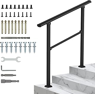 Handrails for Outdoor Steps,Stair Railing Handrail Kits for Seniors for Concrete Steps,Wooden Steps,Porch Railing & Deck Hand Rail,(Black 3 Steps)