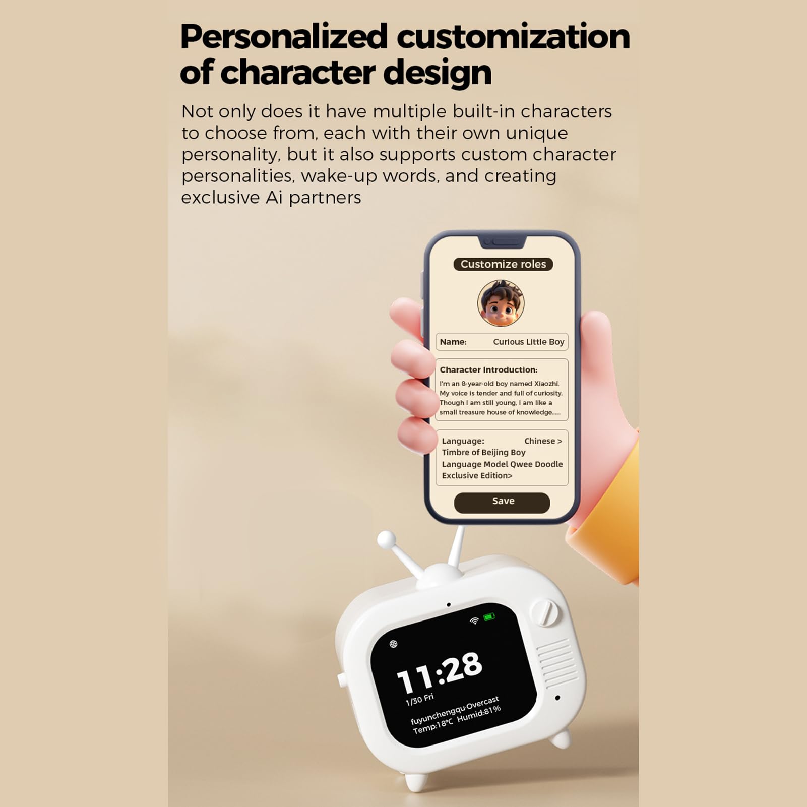 Robot AI Smart Companion, Giocattolo Interattivo con Assistente Vocale Multimodale, Altoparlante Portatile per Apprendimento WiFi con Modello Multiplo 60+ Lingue, Ideale per Bambini Adulti