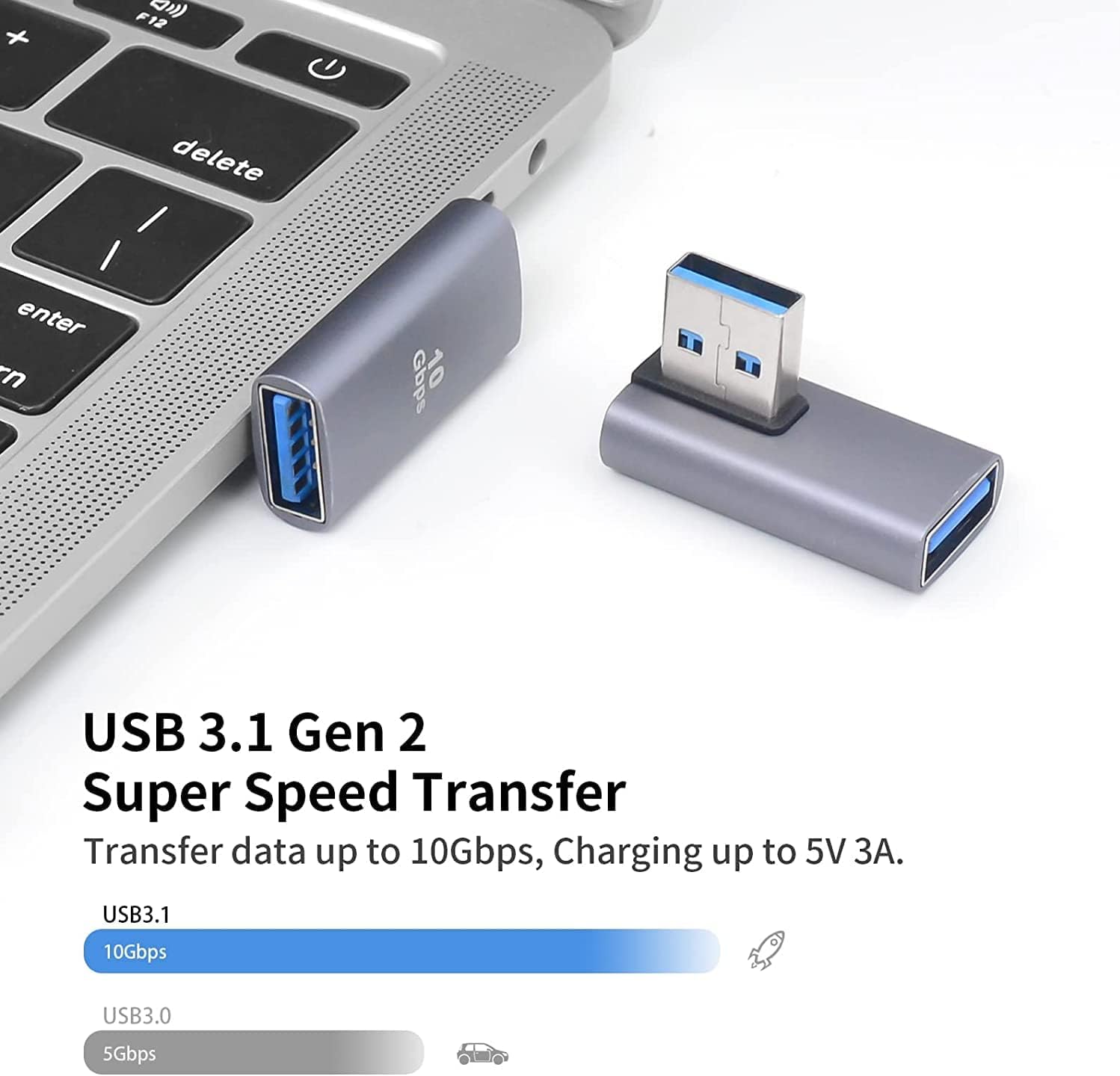 Lot De 2 Adaptateurs USB-A Coudés 90° - USB 3.2 10 Gbps - Pour Disque Dur, Smartphone, Ordinateur - 9