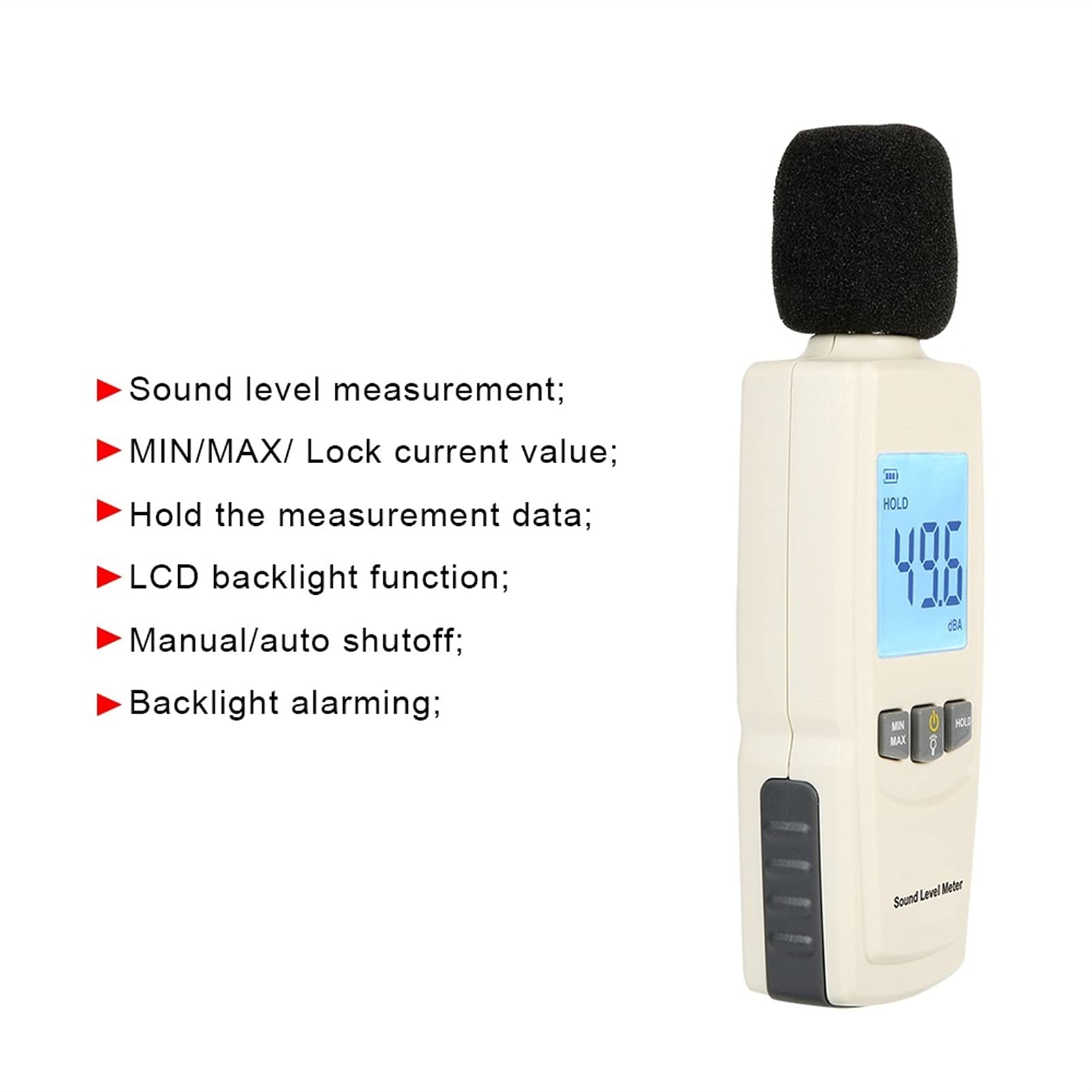 Medidor de decibelios Lector de nivel de sonido Medidor de ruido digital Medidor de decibelios Ruido Medidor de decibelios Probador de ruido Oficina Hogar Disponible para monitoreo de contaminación