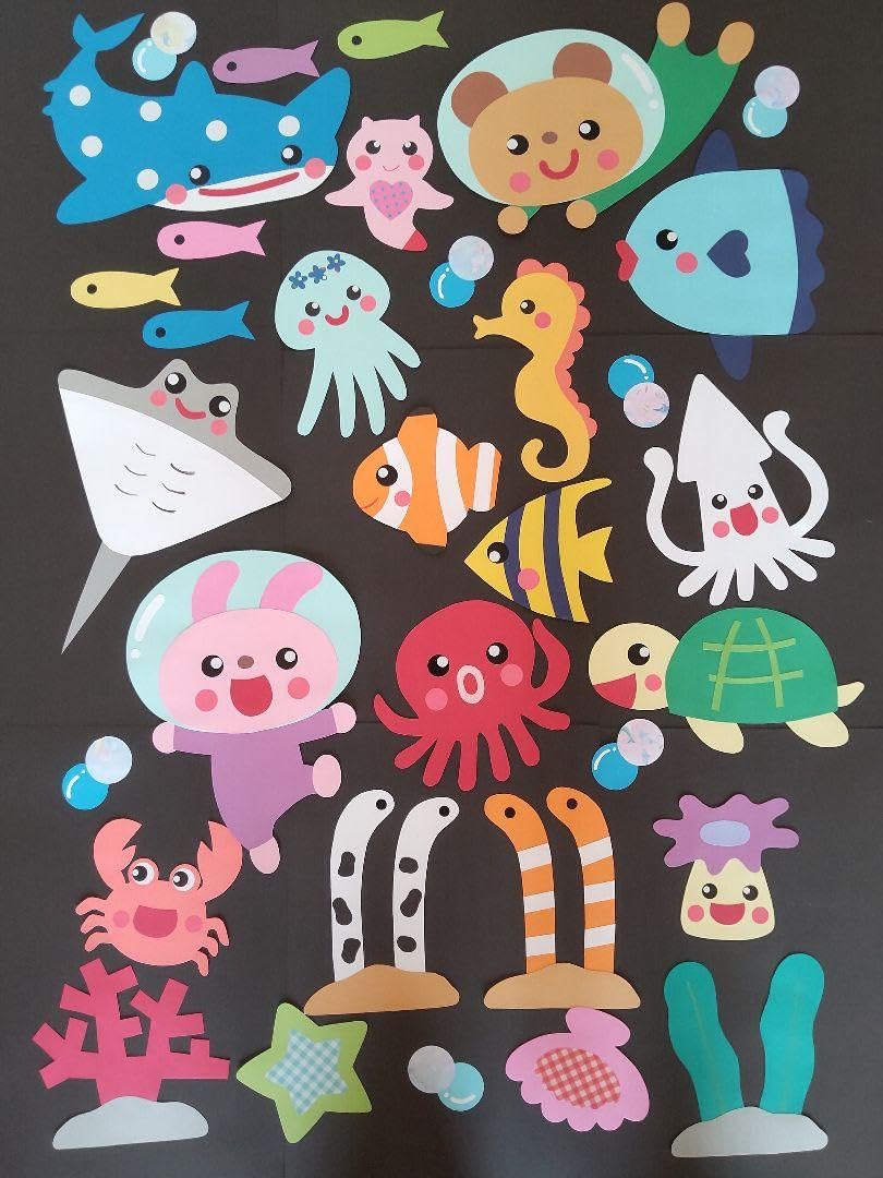 Amazon.co.jp: 壁面飾り 夏②＋動物 水族館 海 8月 : Toys & Games