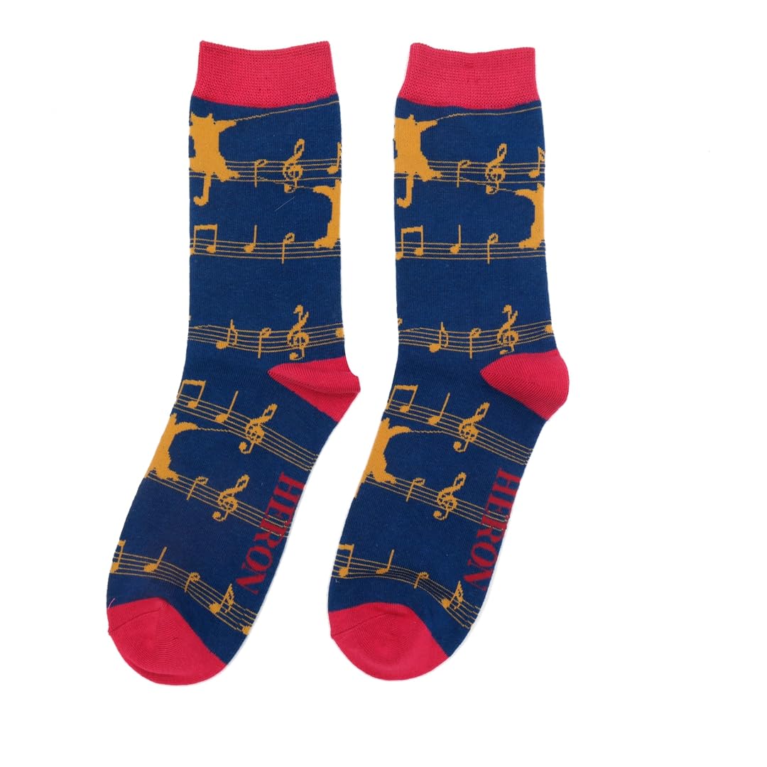 Kitty Cat Music Stave on Navy Blue Mens Novelty Ankle Socks Adult One Size