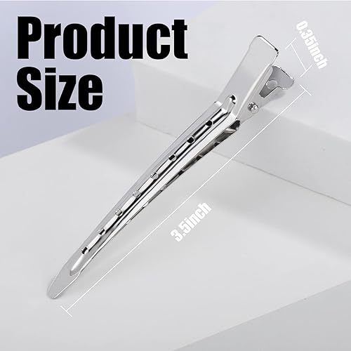 Miniatura 10 de YGDZ Pinzas de pico de pato, 30 pinzas de pelo de cocodrilo de metal de 3.5 pulgadas con agujeros, pinzas para el cabello para seccionar peinados,