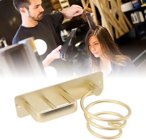 Miniatura 3 de Wnvivi Soporte para secador de pelo dorado, soporte de almacenamiento para alisador de pelo de montaje en pared, estante universal de aluminio para