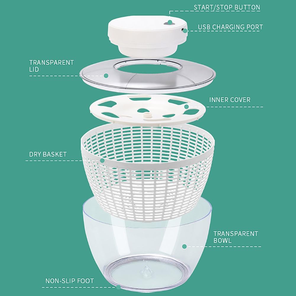 Secador De Lechuga Giratorio Para Ensalada, Centrifugador De Ensalada Eléctrico De 4,75 L/6 L, Deshidratador De Frutas Y Verduras, Recargable Por USB, Para Ensaladas Verdes, Lechuga, Frutas Y Verduras