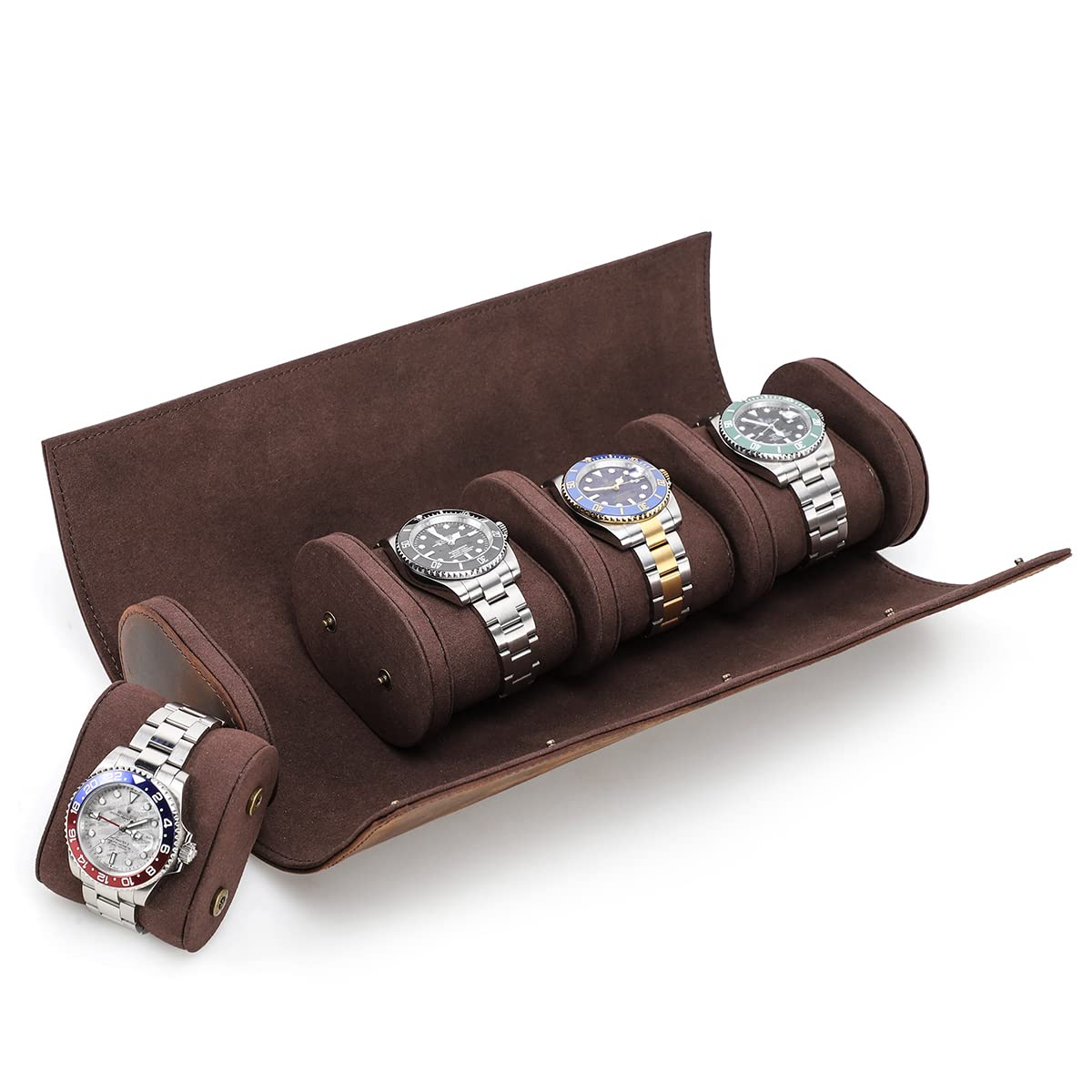 NFBCXUTKW Hiram Watch Roll Case for 4 Watches - Handmade Genuine Leather Storage Case With Removable Cushion Slot Mounting Design - Protective Box