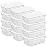 12-Pack 6 Quart Storage Box, Stackable Clear Plastic Bins with Snap-On Lids - Heavy-Duty Organizing Containers for Closet, Bathroom, and Office