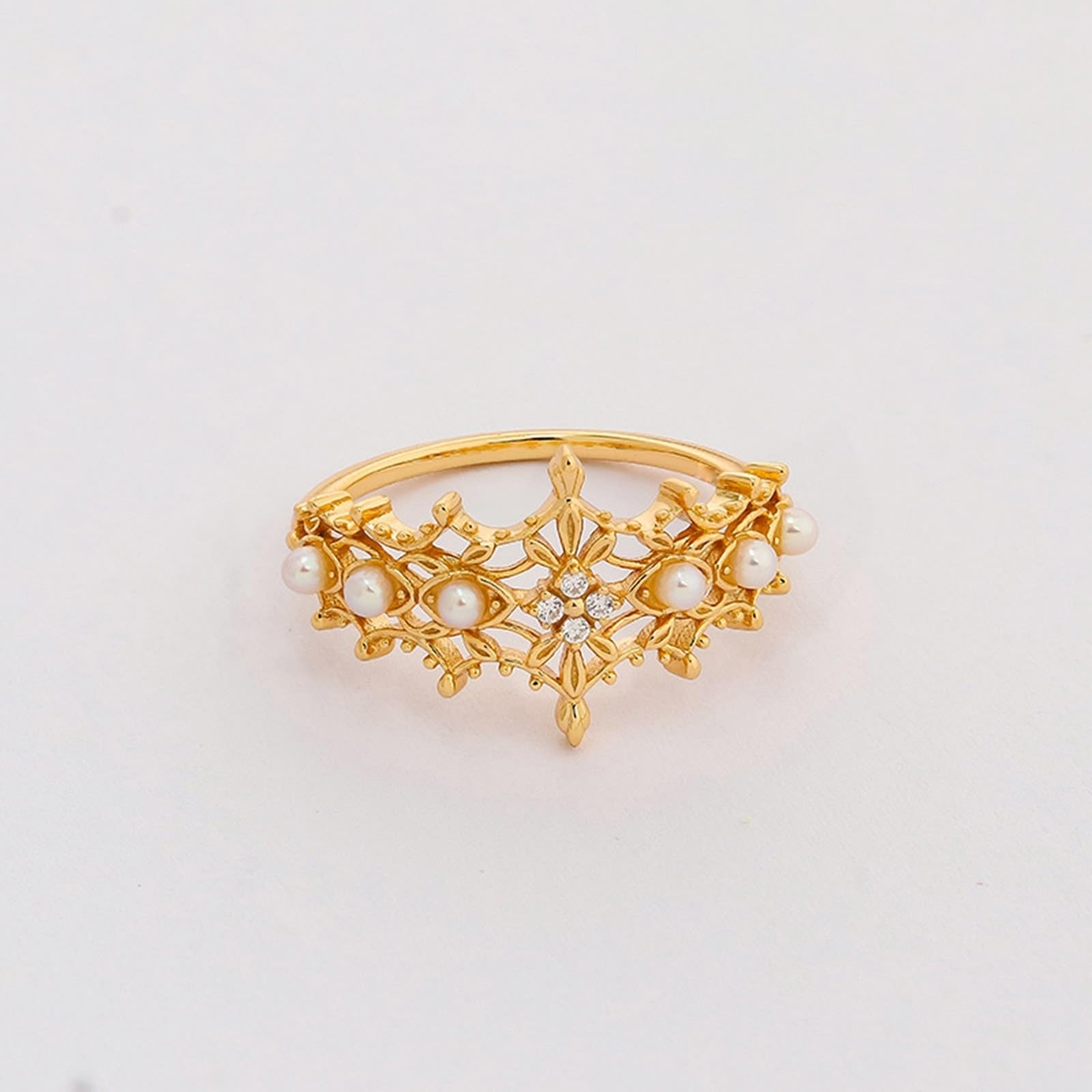 Anillo de boda de oro amarillo Au 375/585/750 con perla, forma clásica retro