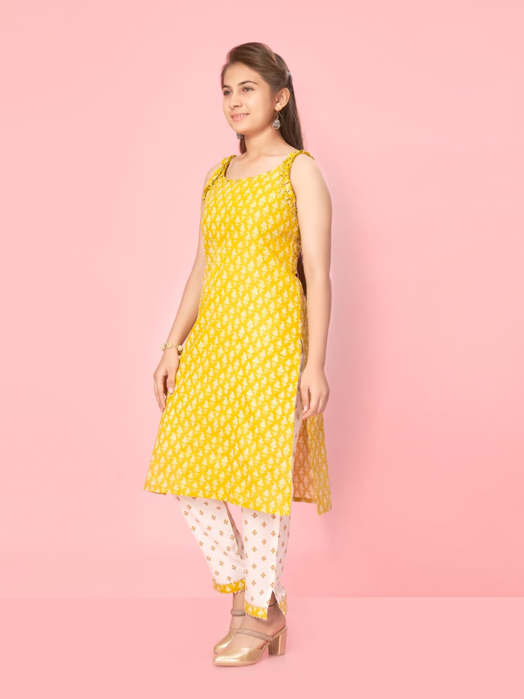 Aarika Girls Yellow Colour Cotton Printed Kurti (Kurti-K-Tr-01-Yellow-32)