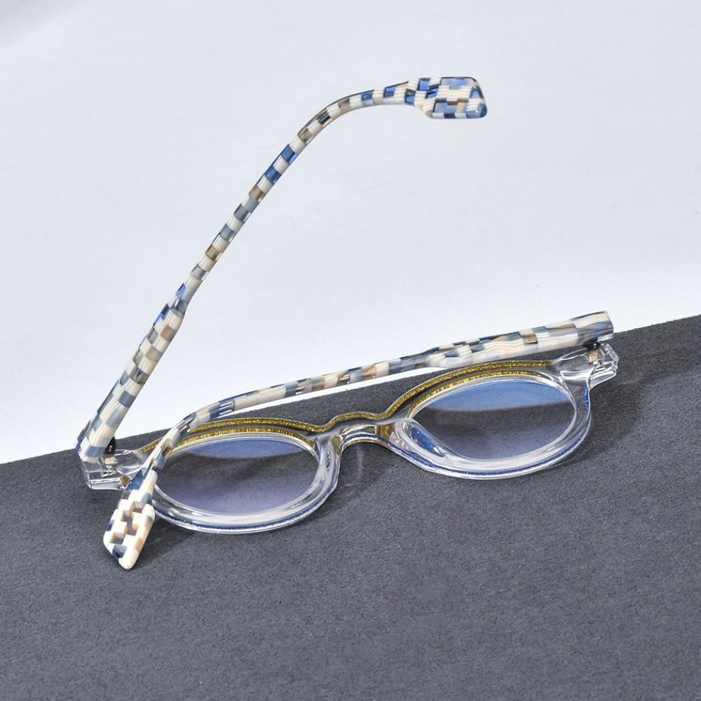 MUTYNE Montura de gafas de acetato en polvo para mujer, anteojos redondos Vintage transparentes, gafas para hombre