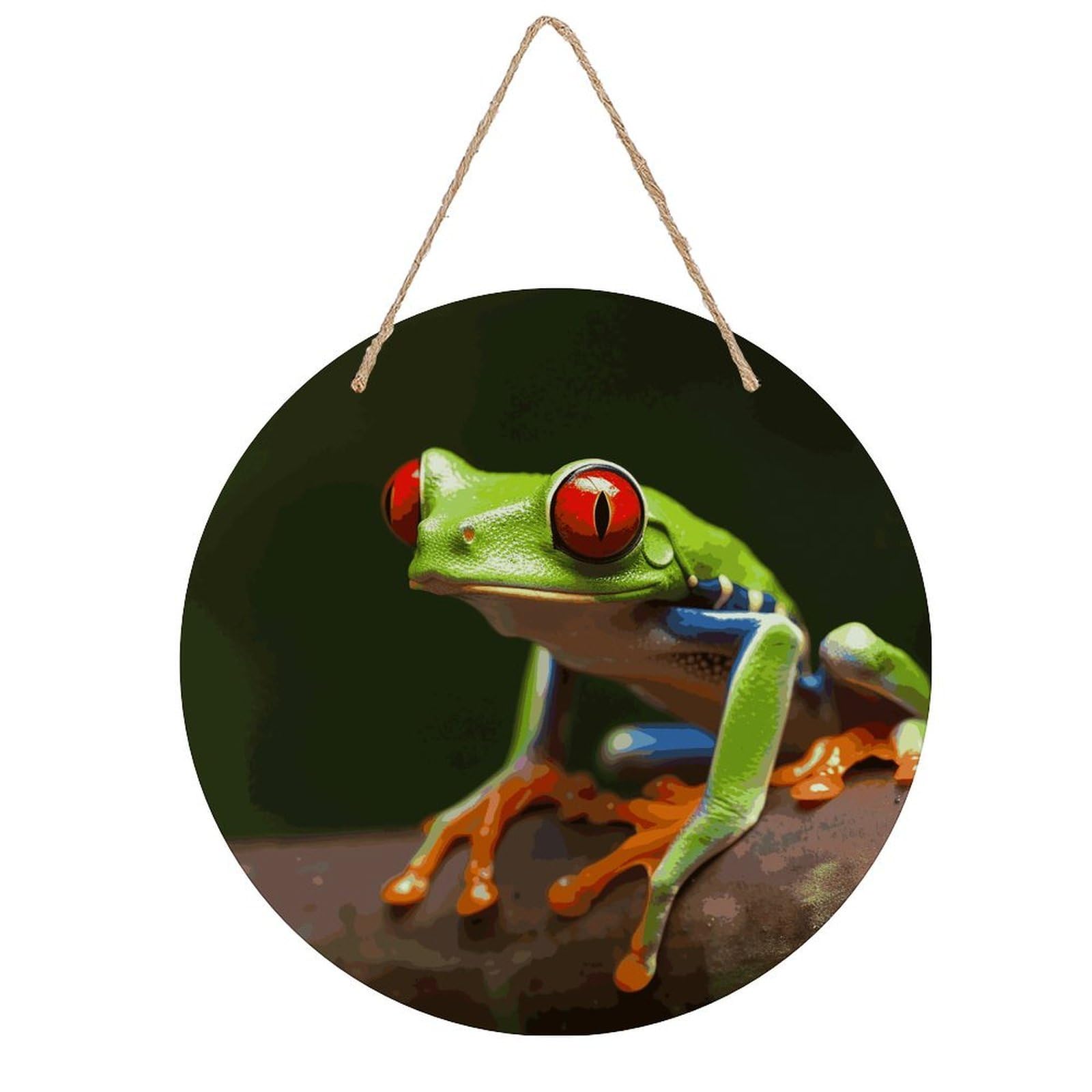 FekiLoot Red Eyes Tree Frogs Wall Art Decor Rustic Welcome Sign Round Wood Hanging Sign Decoration Wood Plaque Door Hanger Wooden Signs Wall Hanging Decor Housewarming Gift for Home Outdoor Indoor