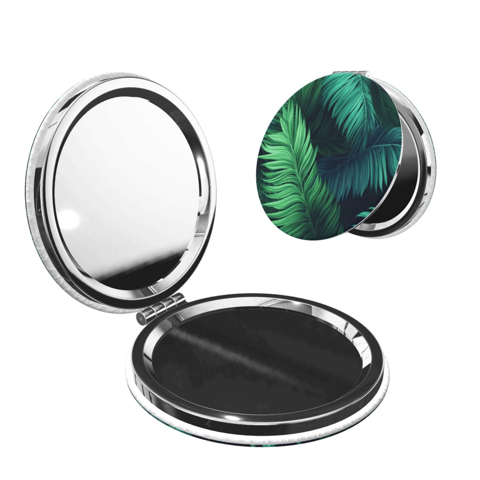 DWVTSLH Tropical Palm Leaves Compact Mirror for Purse, Double-Sided 2X/1X Magnifying Mirror for Women Men, Travel Makeup Mirror for Handbag, Handheld Vanity Mirror for Gift