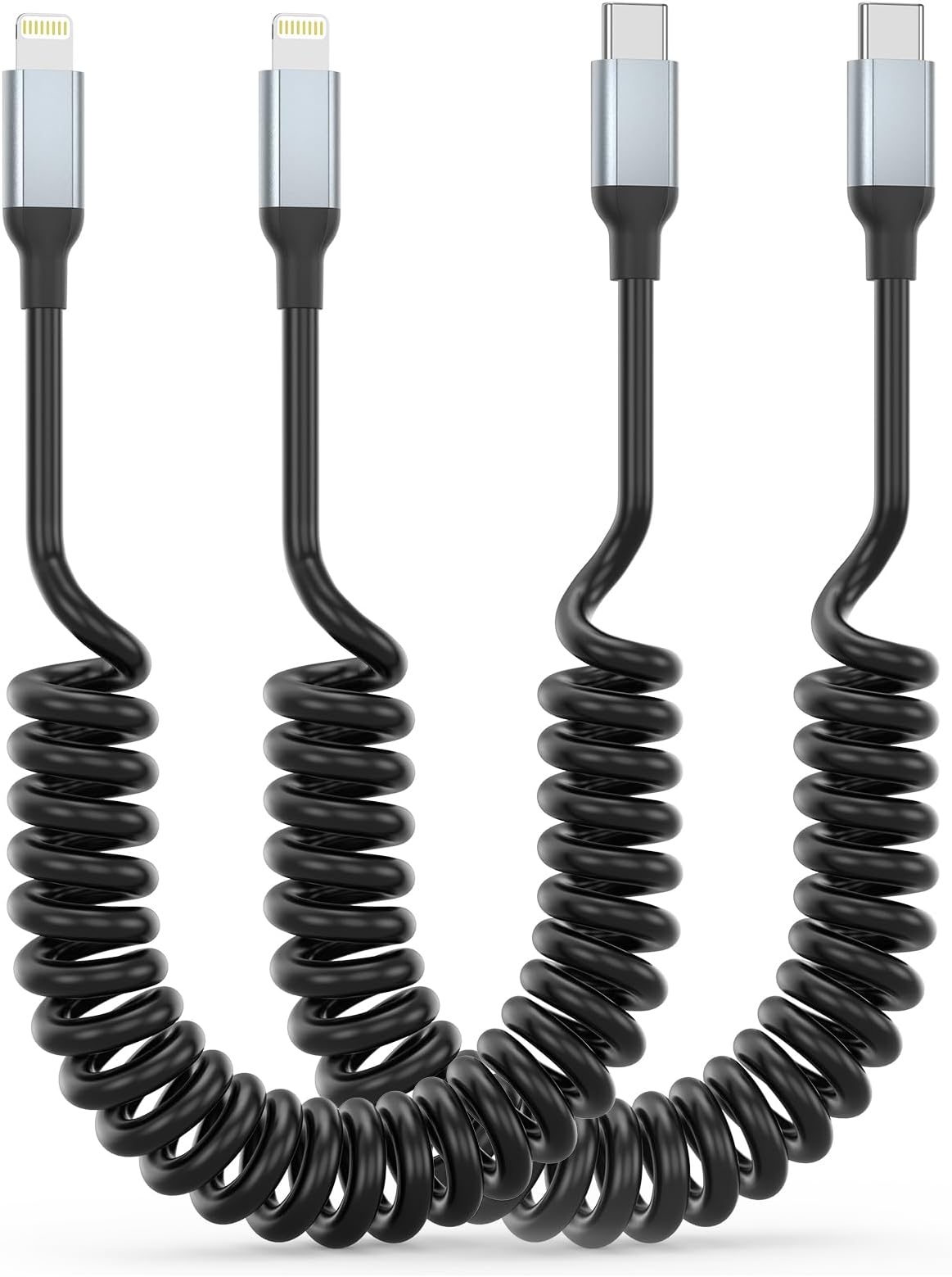 Coiled USB C to Lightning Cable, 2Pack USB Type C to Lightning Cable Retractable iPhone Charger Cord for Car Short USBC iPhone Charger for iPhone14/13/12/11 Pro Max/XS MAX/XR/XS/X/8/7/Plus/6S iPad