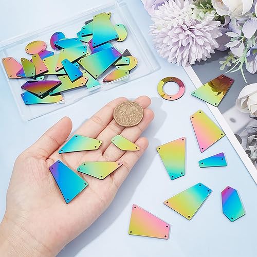 Miniatura 3 de PH PandaHall 40 piezas de diamantes de imitación de espejo para coser, irregulares, espejos acrílicos, azulejos de espejo coloridos, cuentas sueltas