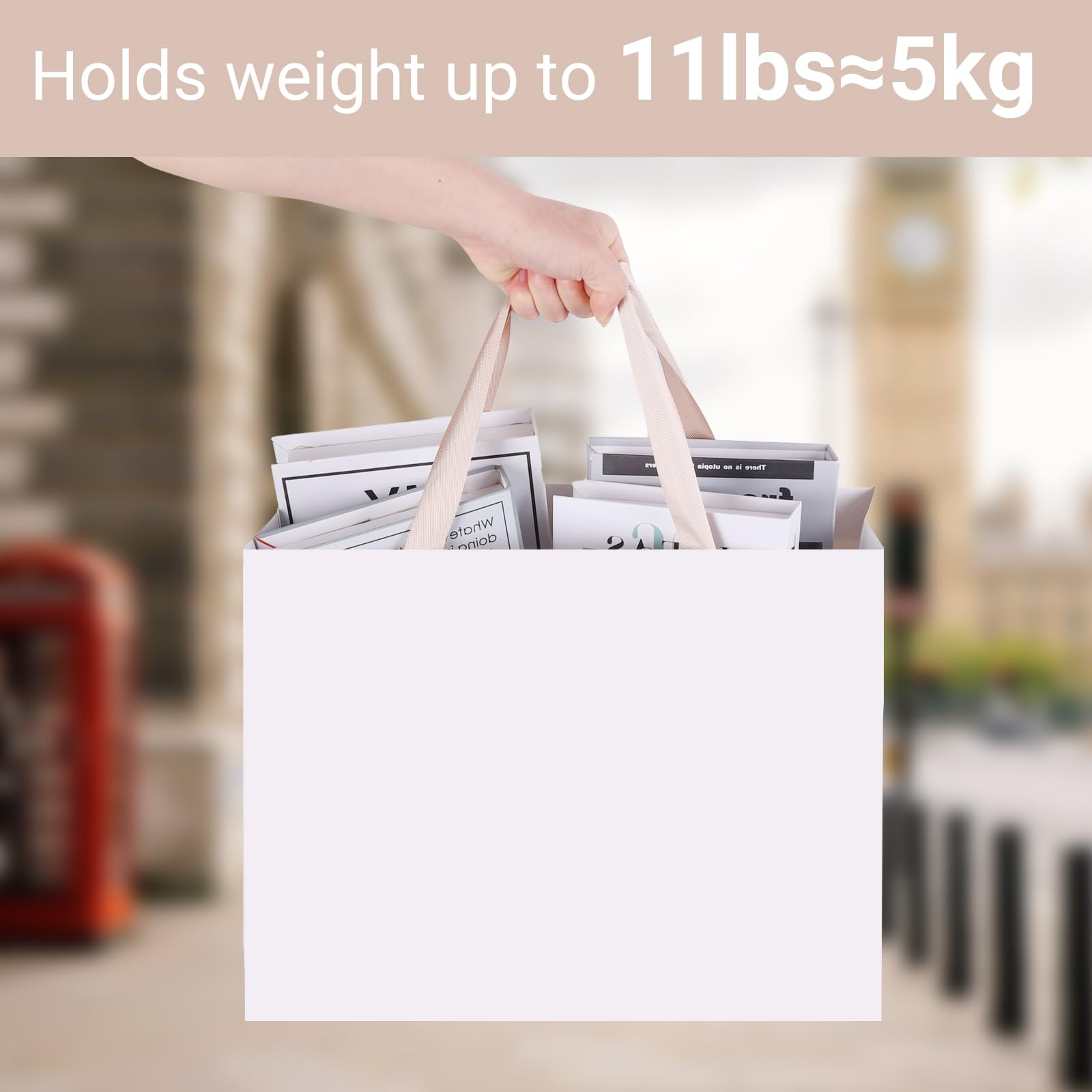 suituts Lot de 12 sacs cadeaux blancs avec poignées en ruban - 40,6 x 15,2 x 30,5 cm - Sacs de courses en papier kraft blanc extra larges pour fête, shopping, anniversaire, mariage