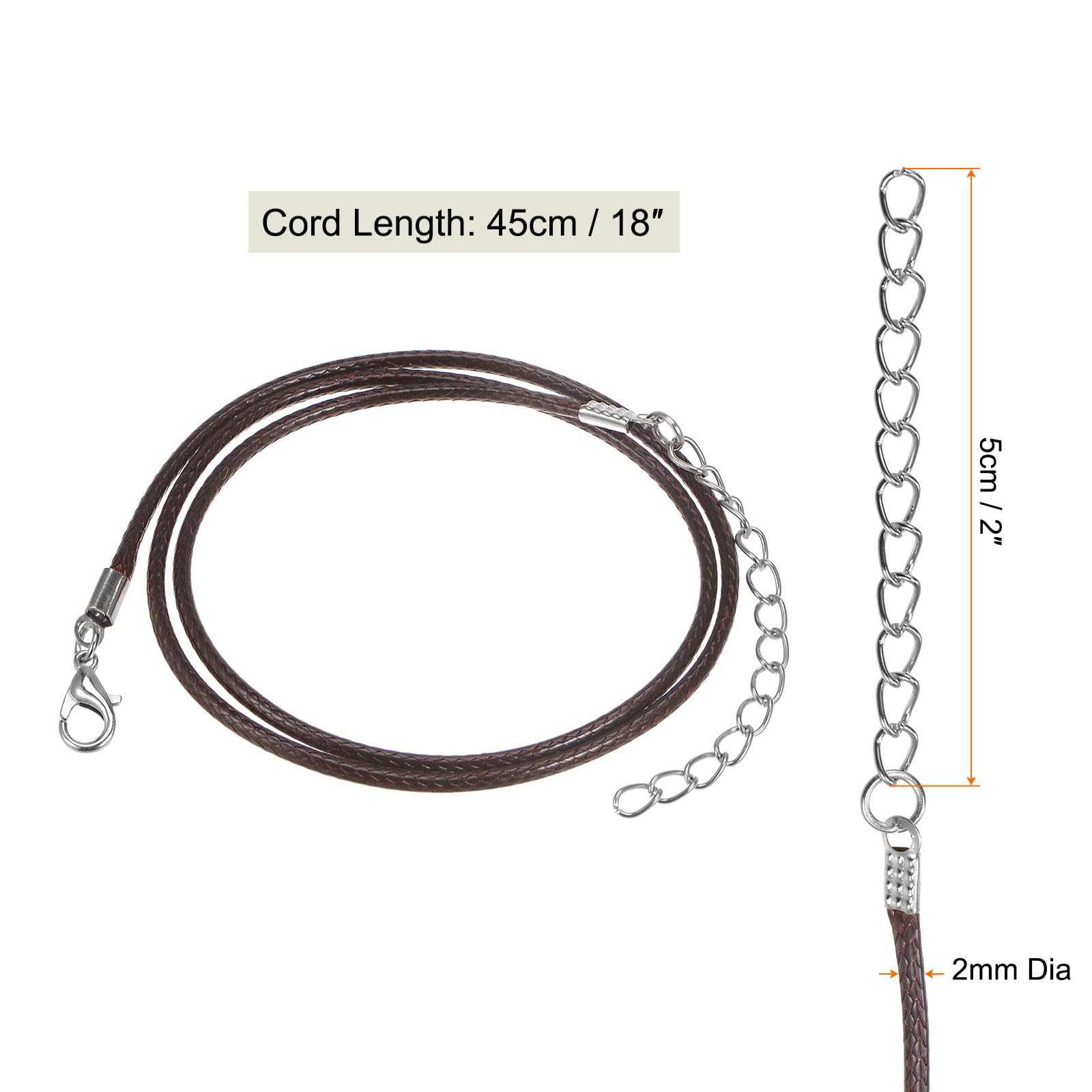 HARFINGTON 20Pcs Waxed Necklace Cord Bulk Brown 2mm Dia 18