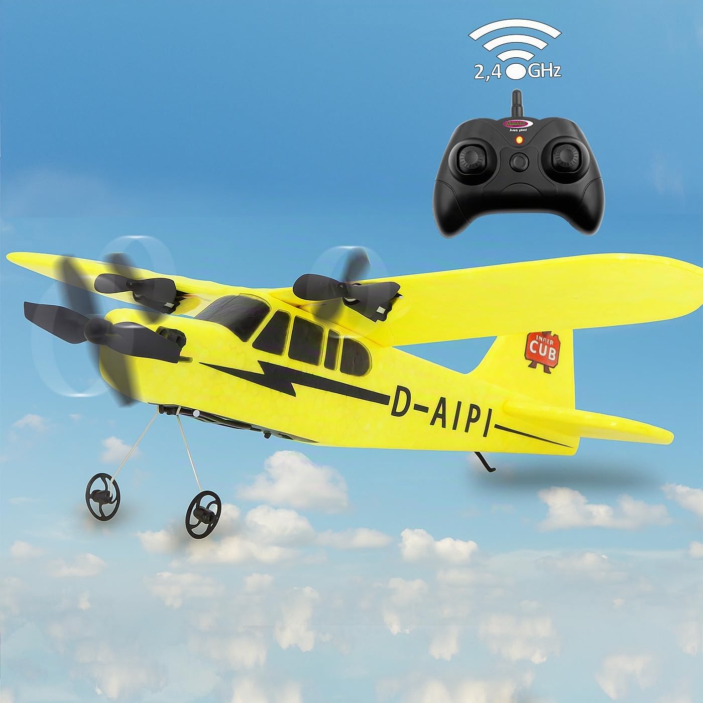 Piper J3-Cub - Avión de 2,4 GHz Gyro 2CH - 2,4 GHz Multijugador, Microespuma Flexible, Apto para Principiantes