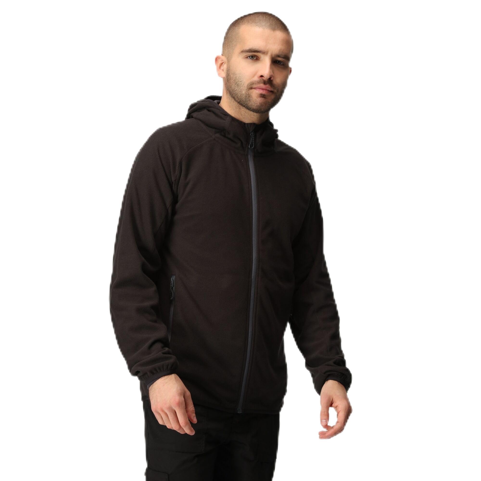 Regatta Professional Men's Navigate Full Zip Fleece with Hood & Contrasting Zip, Lightweight Midlayer - Perfect for Outdoors, Walking & Hiking Black