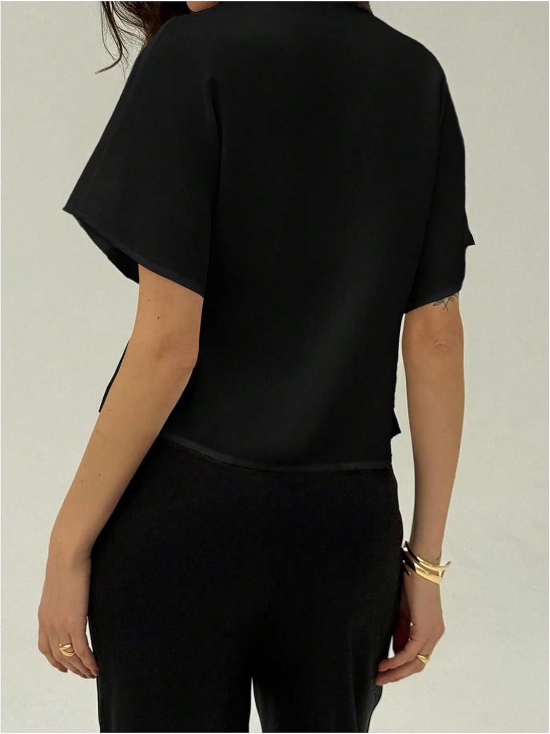 Floerns Women's Elegant Dolman Sleeve Shirts Metal Button Up V Neck Work Office Blouse - Image 2