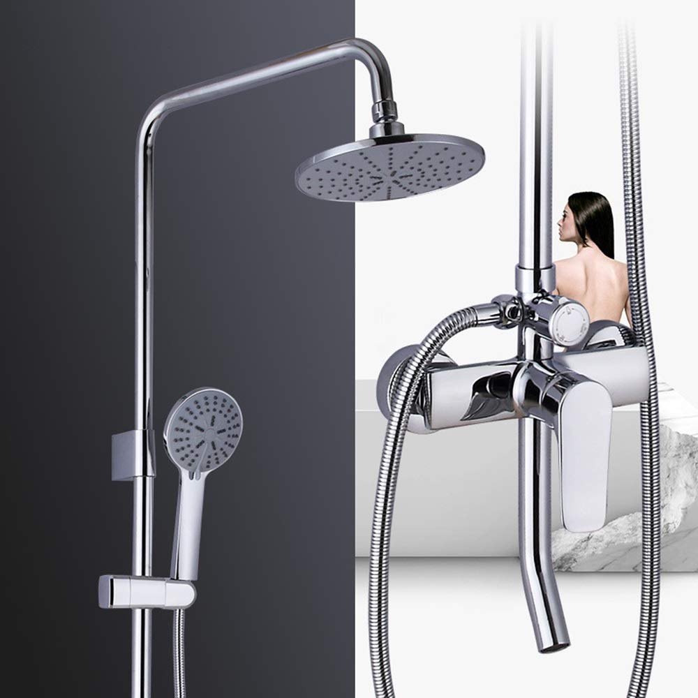 CWCQGH Hot and Cold Shower Set 20cm Round Top Spray Shower System Brass Shower Faucet 3 Modes Silver Beautiful Practical