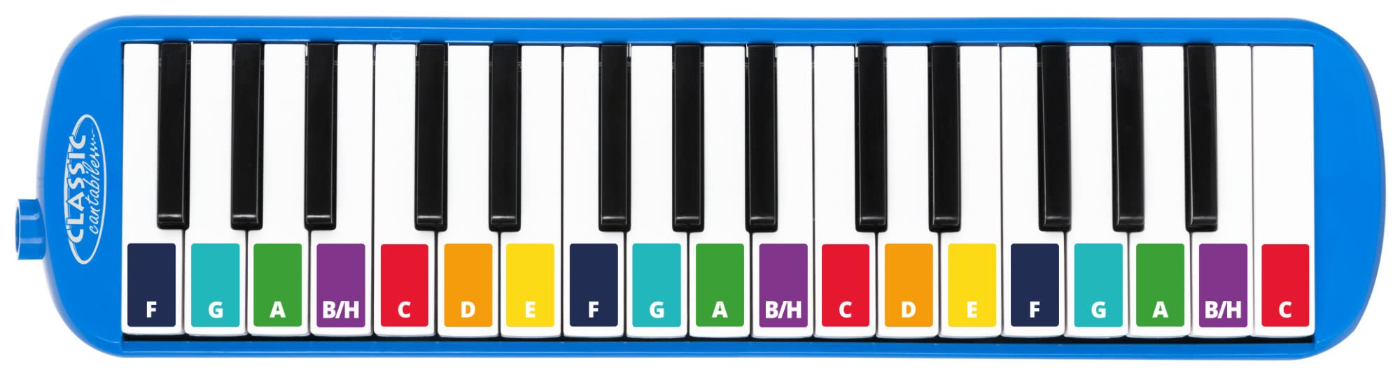 Classic Cantabile FML-32 BU Mélodica 32 touches, tonalité fa-do³, livret 5 chansons enfants, autocollants, étui, embout, tuyau d’air, couleur bleu.