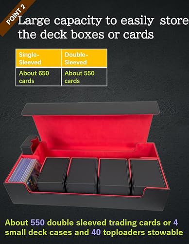 Miniatura 3 de Venssu Caja de cartas, funda para baraja de tarjetas, caja de tarjetas de cubierta, de cuero, tamaño grande, para 550 tarjetas con mangas grandes,