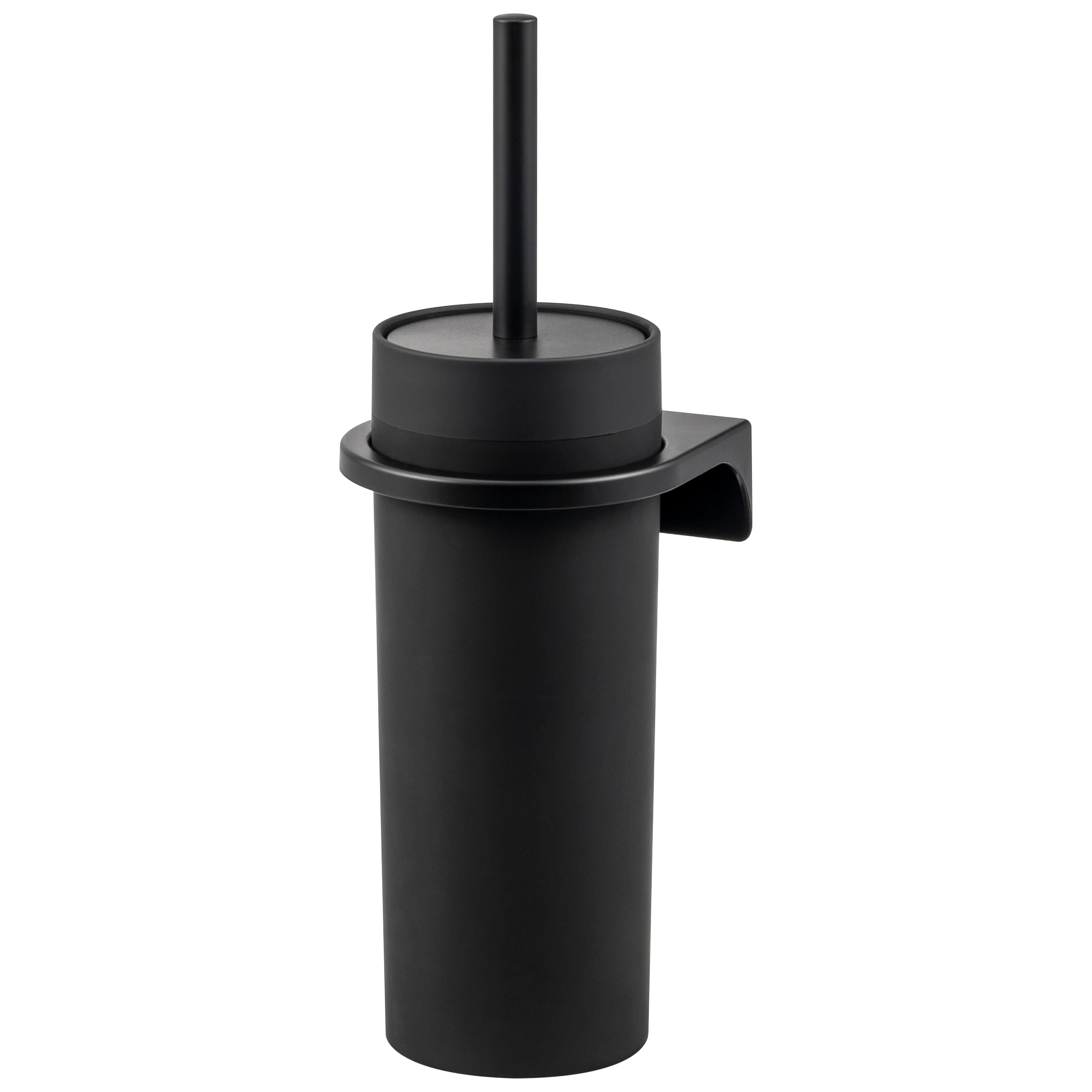 Bremermann Black Round Toilet Set Savona With Rubberized Soft-Touch Surface Incl. Wall Bracket For Gluing Or Drilling & 1 Spare Brush Head For Bathrooms And Guest Toilets Made Of Plastic (Black)