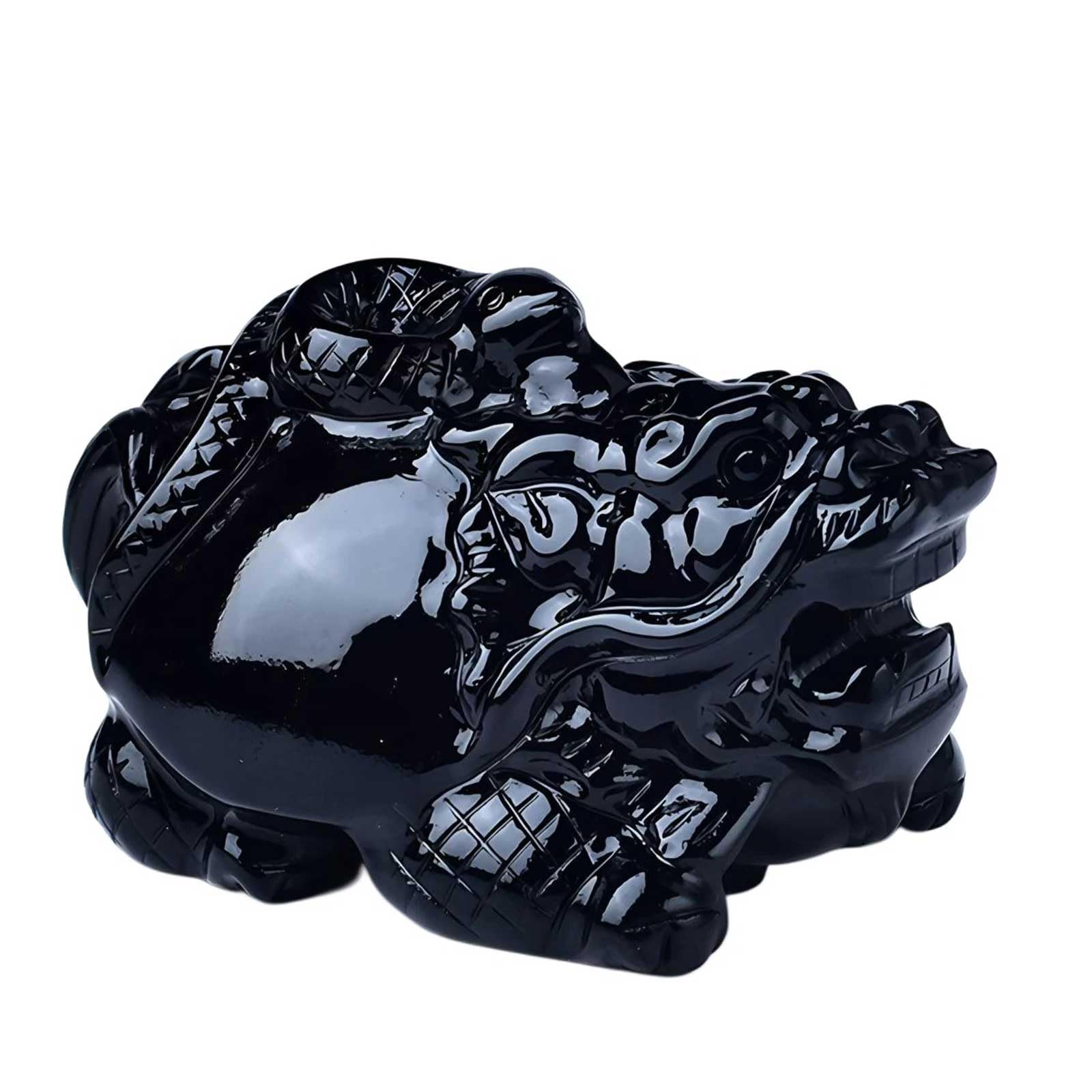 DECORN Chinese Feng Shui Turtle Snake Statue Black Obsidian Ornaments