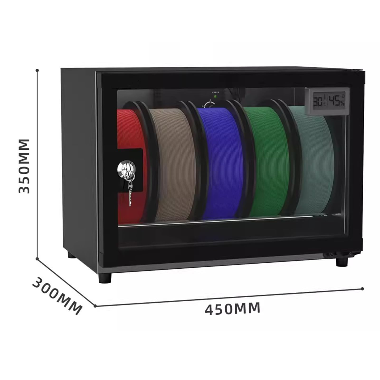 Filament-Aufbewahrungsbox Für 3D-Drucker, 25 L, Anti-Feuchtigkeits-Trockner, Luftfeuchtigkeitsbereich 28–60% RF, Fasst 5 Rollen À 1 Kg Filament, Mit Schloss, Für PLA/ABS/PETG/TPU