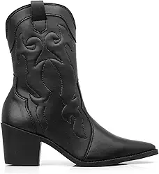 Bota Texana Feminina Country Bico Fino Cano Médio Salto