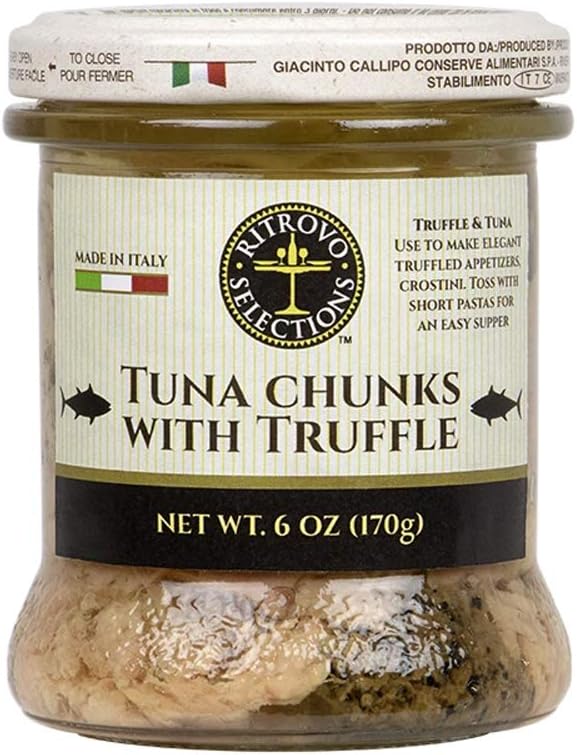 Ritrovo Selections Yellowfin Tuna in Olive Oil with Italian Black Truffle, 6 Oz Glass Jar