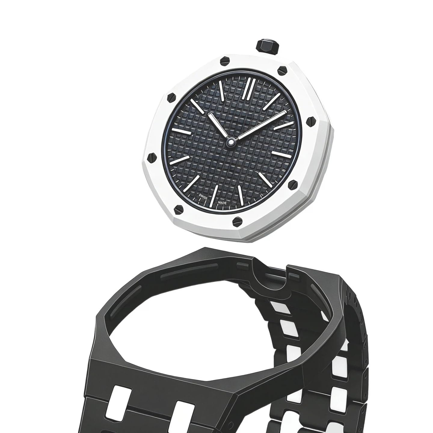 Zwei-farbiger Biokeramik-Gehäusearmband kompatibel mit Swatch Royal Pop Uhr, Sportarmband mit stoßfestem Rahmen und Schutzbumper, passend für Männer und Frauen, mit 3- und 12-Uhr-Drehung