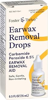 Foster & Thrive Earwax Removal Drops, Softens & Loosens Excess Earwax, Safe, Gentle and Non-Irritating, Carbamide Peroxide 6.5%, 0.5 Oz