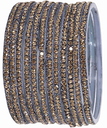 Image of NMII Glass with Zircon Gemstone and Beads Studdded Glossy Finished Traditional Bangle Set For Women and Girls