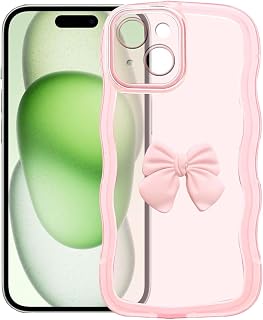 TWIKKA Cute Bow Soft Silicone Phone Case for iPhone 15 | Transparent Wavy Edge Shockproof Cover for Women & Girls, Slim An... Price In India