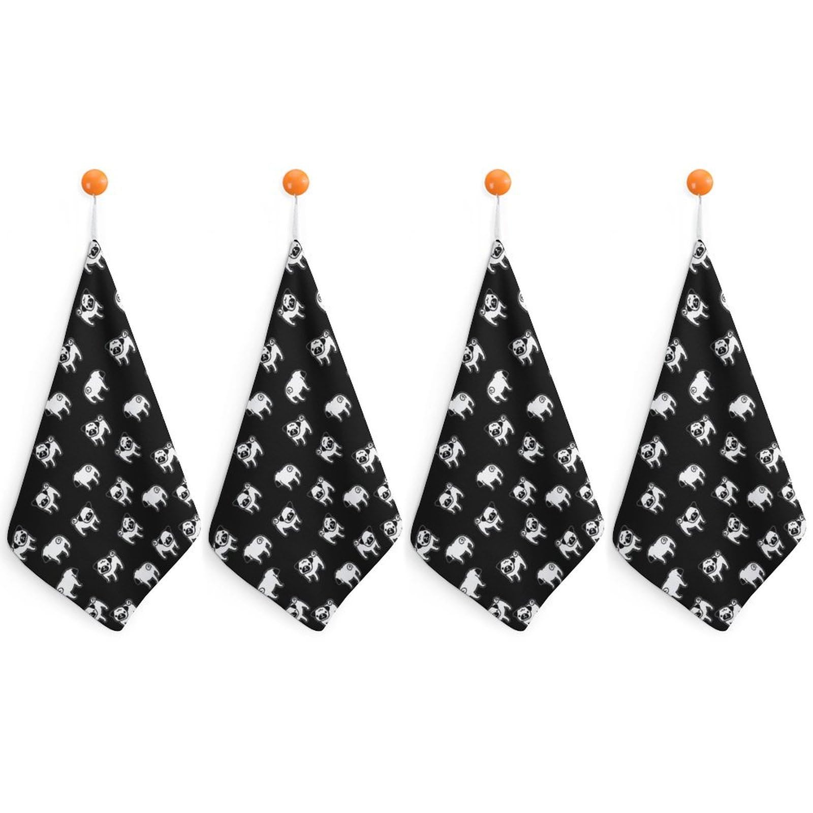 LWORZIIB 4 Piece Hanging Hand Towels, Pug Dog Small Dry Hand Towel for Kitchen Bathroom