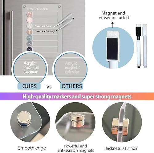 Miniatura 3 de Pizarra acrílica de borrado en seco para refrigerador, calendario mensual acrílico para refrigerador, calendario semanal acrílico para refrigerador,