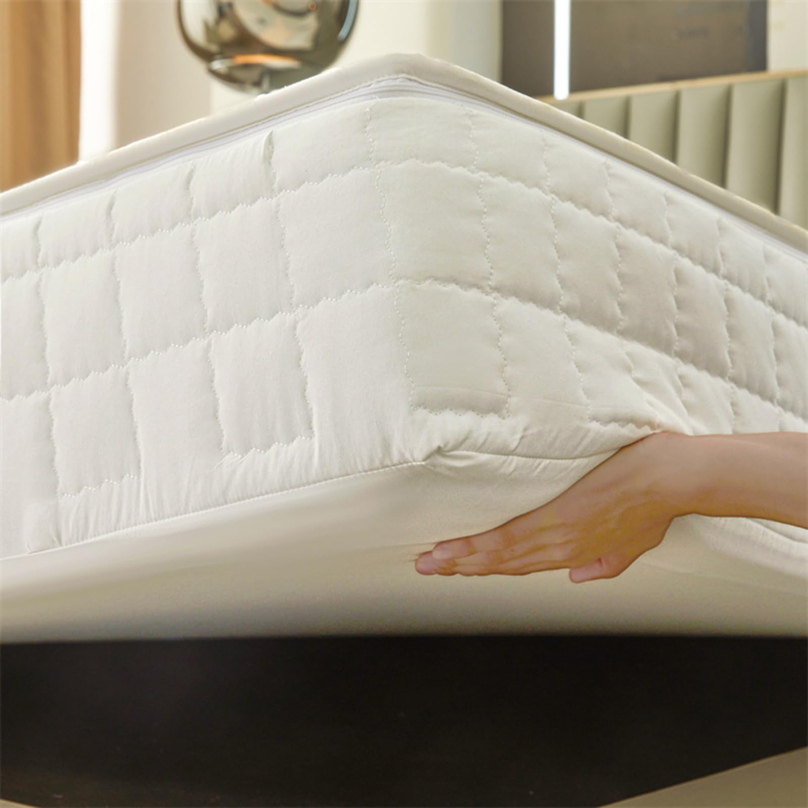 Housse de Protection pour Matelas avec Fermeture Zippée 60/70/80x190 Housse de Matelas Intégrale Respirant Protège /Protégé Matelas Matelassé à Cinq Côtés Doux Alèse Drap-Housse (180X200+20cm,A)