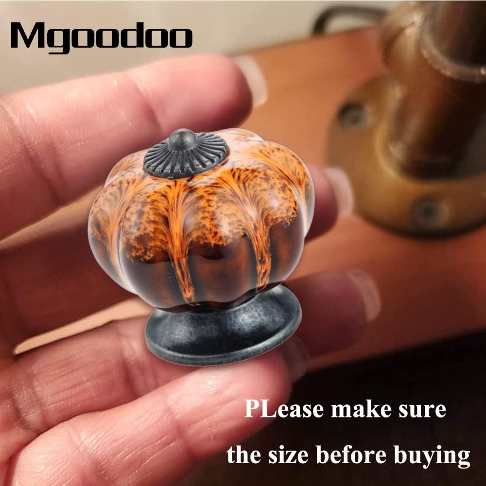 Mgoodoo 10pcs Pumpkin Knobs, 1.57'' Ceramic Kitchen Knobs for Cabinet Dresser Drawer Pulls Vintage Furniture Door Handles Hardware Home Decor Orange