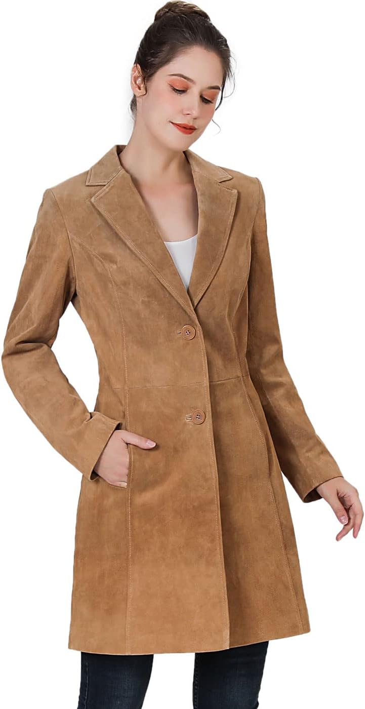 BGSD Women Mary Suede Leather Long Walking Coat (Also available in Plus Size & Petite) - Image 3