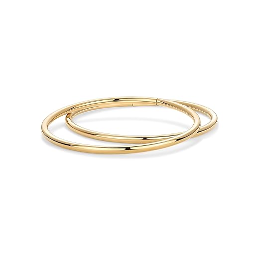 PAVOI 14K Gold Plated Bangle Bracelet for Women | Classic Lightweight Stacking Stainless Steel Bracelet | Single & 2-Pack Bangles